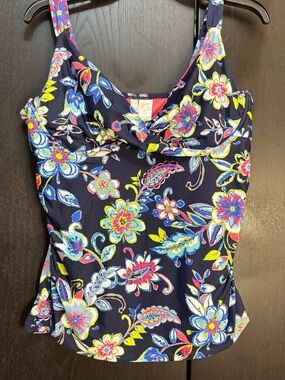 Navy Floral Tankini Swimsuit Top